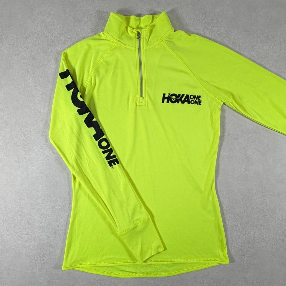 Hoka One One BAW Xtreme-Tek Neon Yellow Quarter Zip Running Pullover Womens Smal